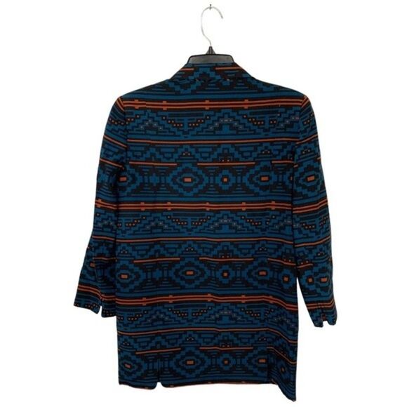 RARE Jenni Kayne | Aztec Ethnic Abstract Blue Blazer Pants Set Silk Blend XS 4 - Picture 4 of 15